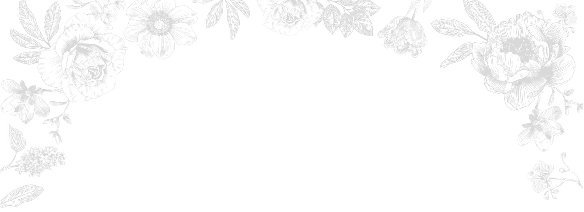 A grayscale floral border frames the image with various flowers and leaves intricately illustrated along the top and sides. The center is left blank.